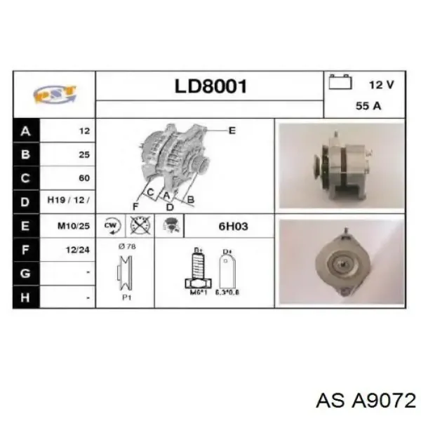 Alternator A9072 AS/Auto Storm