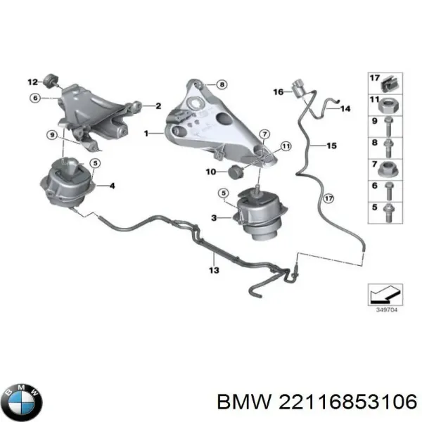 Poduszka (podpora) silnika prawa 22116853106 BMW