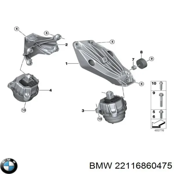 Poduszka (podpora) silnika lewa 22116860475 BMW