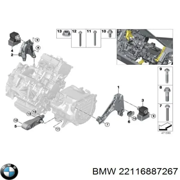 Poduszka (podpora) silnika lewa 6793357 BMW