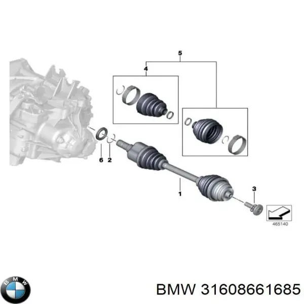 Półoś napędowa przednia lewa 31608661685 BMW