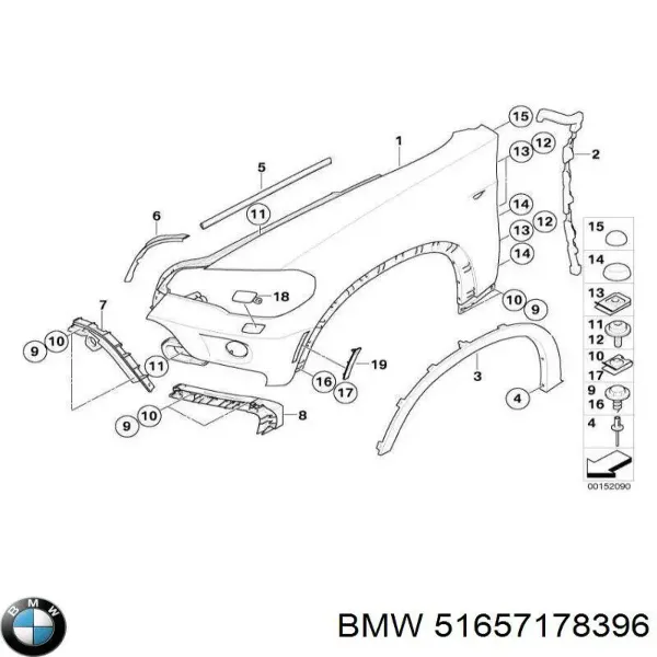 Błotnik przedni prawy 51657178396 BMW