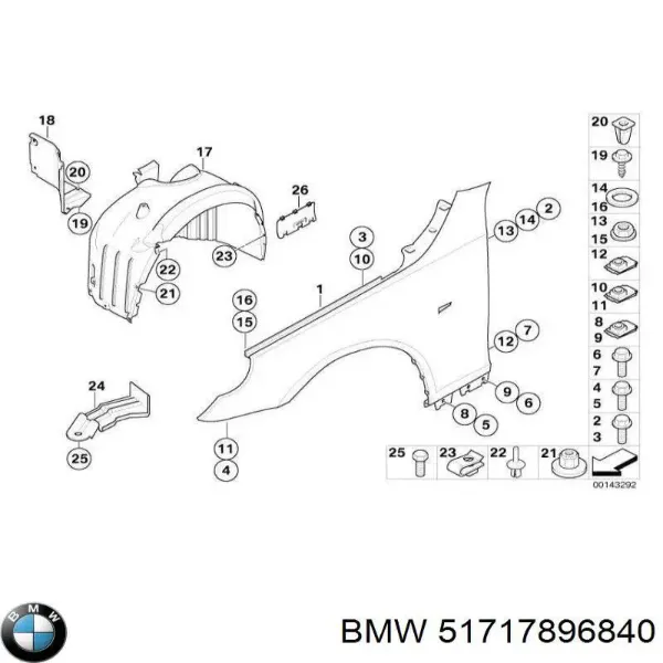 Nadkole błotnika przedniego prawe 51717896840 BMW