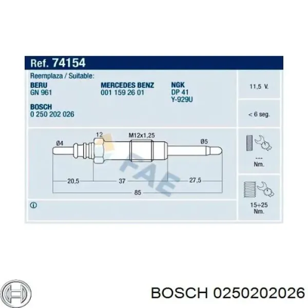 Świeca żarowa 0250202026 Bosch