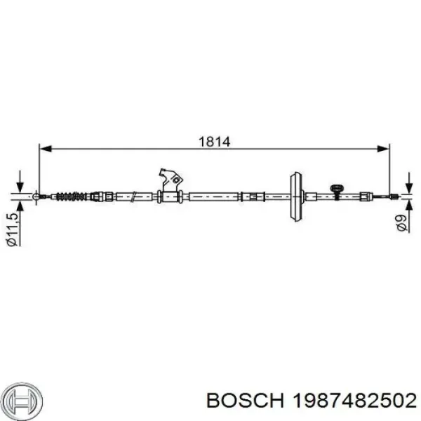 Linka hamulca ręcznego tylna prawa 1987482502 Bosch