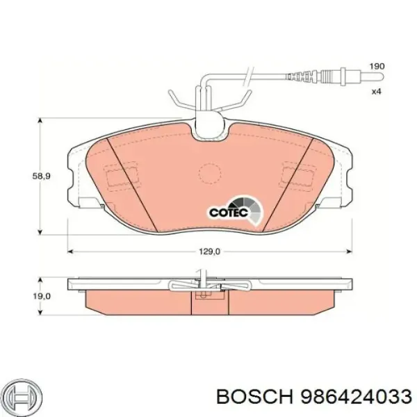 Klocki hamulcowe przednie tarczowe 986424033 Bosch