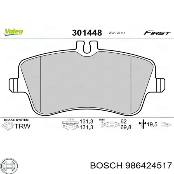 Klocki hamulcowe przednie tarczowe 986424517 Bosch