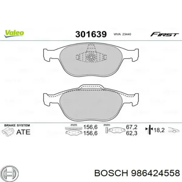 Klocki hamulcowe przednie tarczowe 986424558 Bosch