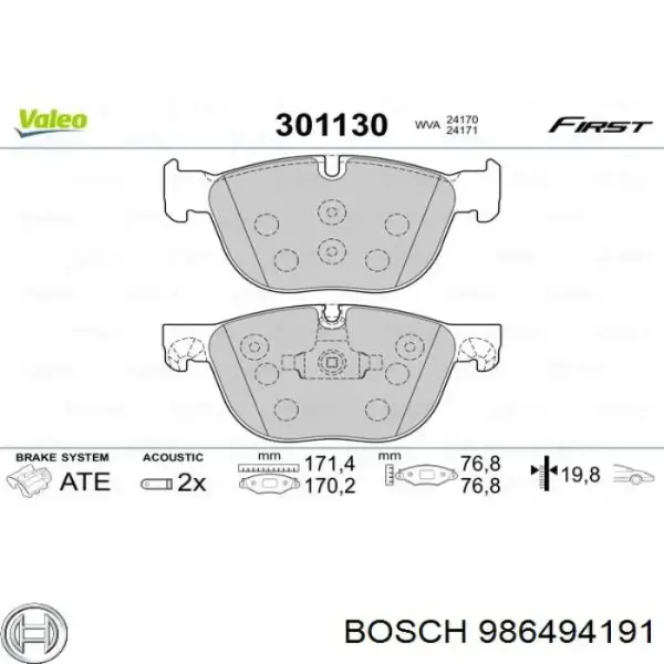 Klocki hamulcowe przednie tarczowe 986494191 Bosch