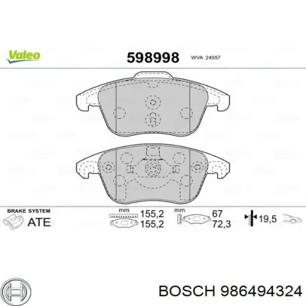 Klocki hamulcowe przednie tarczowe 986494324 Bosch