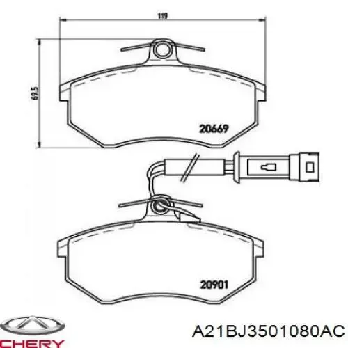 Klocki hamulcowe przednie tarczowe A21BJ3501080AC Chery