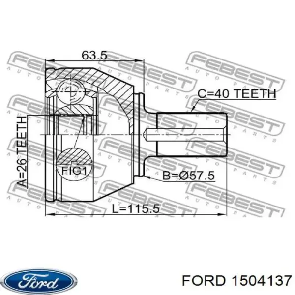 Półoś napędowa przednia prawa 1504137 Ford