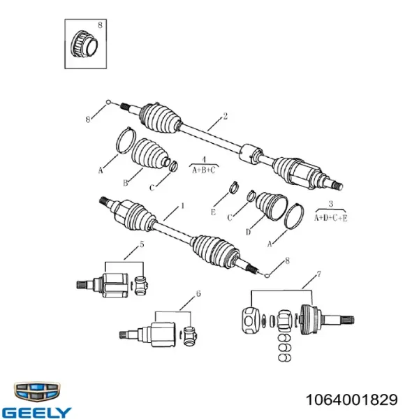 Przegub homokinetyczny przedni zewnętrzny 1064001829 Geely