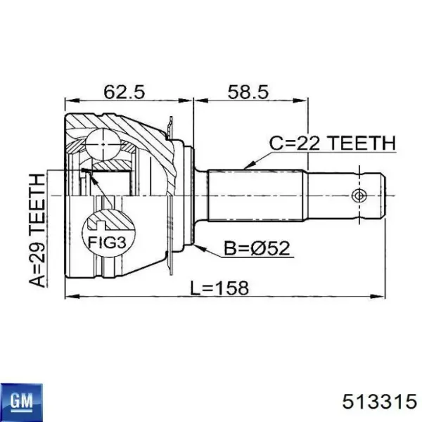 Przegub homokinetyczny przedni zewnętrzny 513315 General Motors