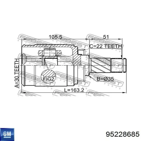 Przegub homokinetyczny wewnętrzny przedni prawy 95228685 General Motors