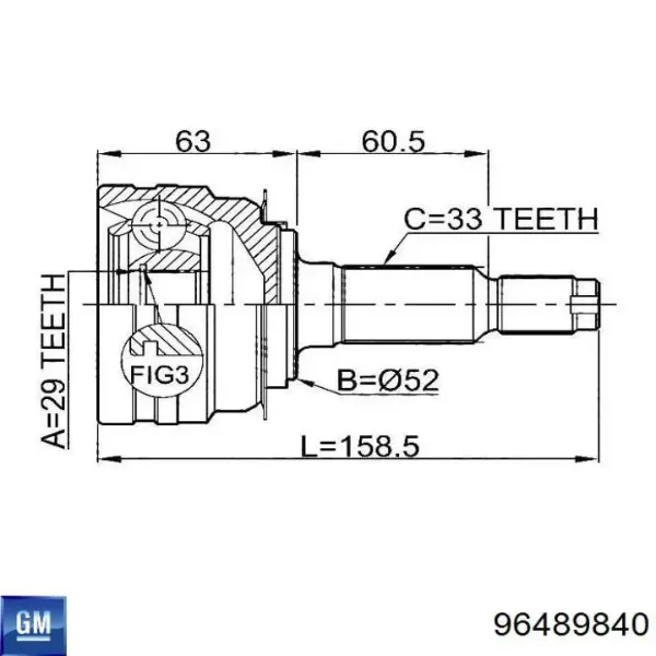 Przegub homokinetyczny przedni zewnętrzny 96489840 General Motors