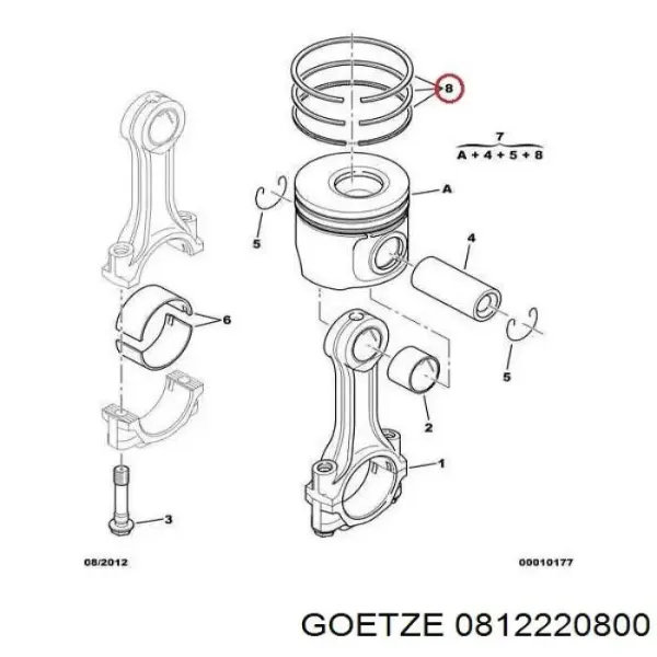 Pierścienie tłokowe na 1 cylinder, 2. naprawa (+0,65) 0812220800 Goetze