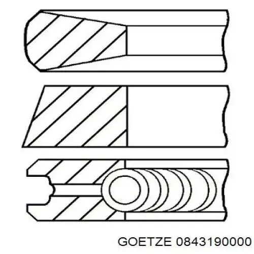 Pierścienie tłokowe na 1 cylinder, STD. 0843190000 Goetze