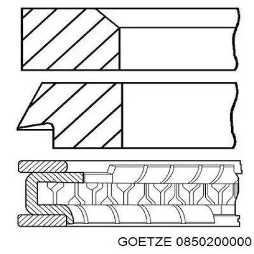 Pierścienie tłokowe na 1 cylinder, STD. 0850200000 Goetze