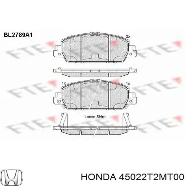 Klocki hamulcowe przednie tarczowe 45022T2MT00 Honda