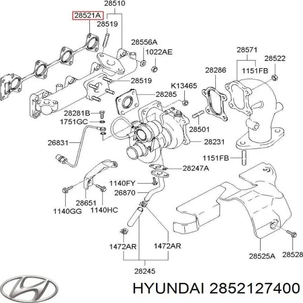 Uszczelka kolektora wydechowego 2852127400 Hyundai/Kia