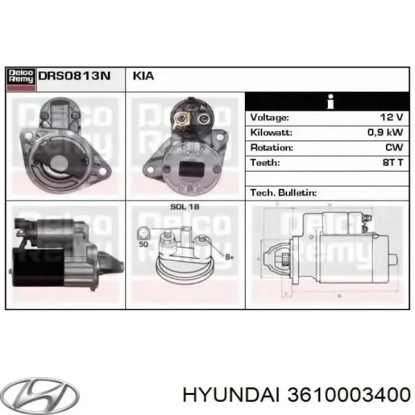 Rozrusznik 3610003400 Hyundai/Kia