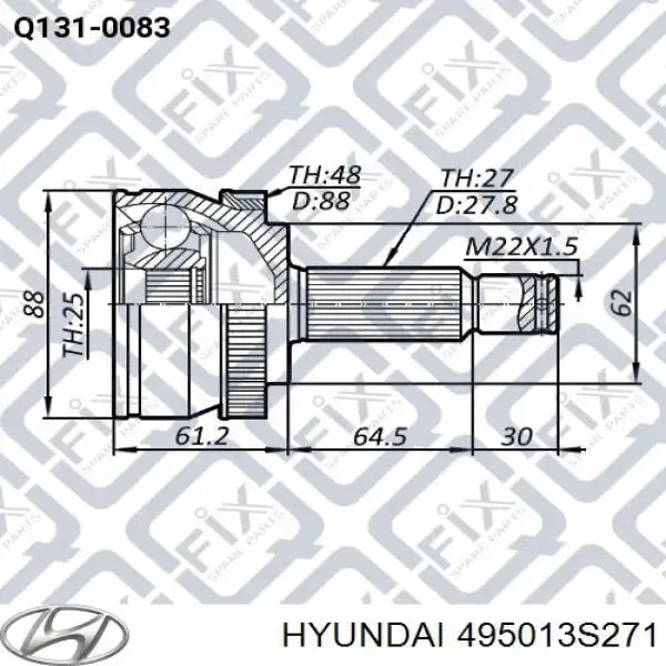Półoś napędowa przednia prawa 495013S271 Hyundai/Kia