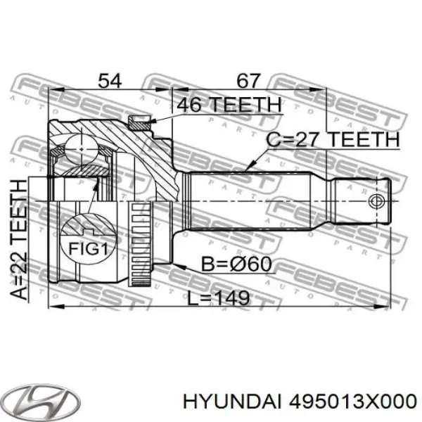 Półoś napędowa przednia prawa 495013X000 Hyundai/Kia