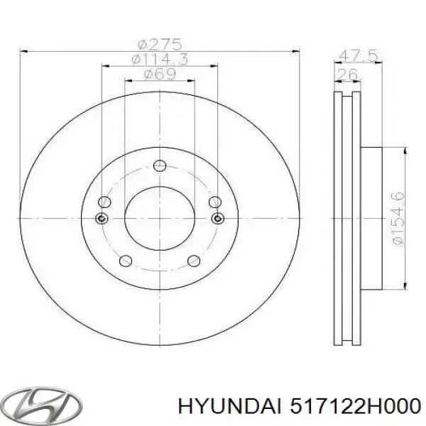 Tarcza hamulcowa przednia 517122H000 Hyundai/Kia
