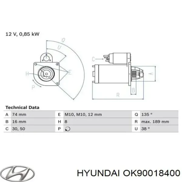 Rozrusznik OK90018400 Hyundai/Kia