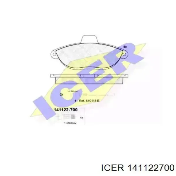 Klocki hamulcowe przednie tarczowe 141122700 Icer