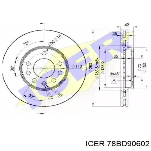 Tarcza hamulcowa przednia 78BD90602 Icer