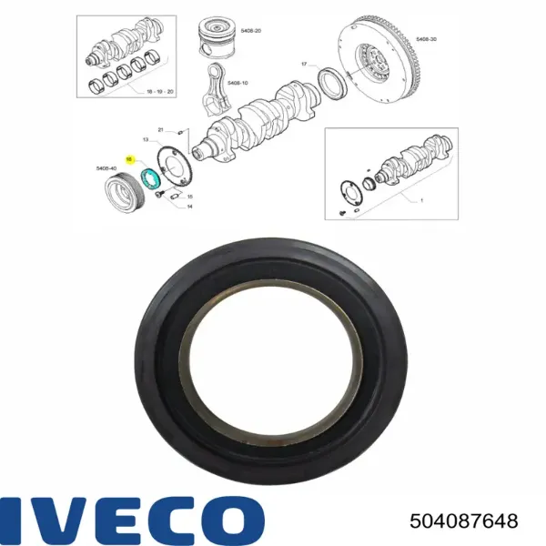 Uszczelniacz wału korbowego przedni 504087648 Iveco