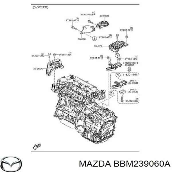 Poduszka (podpora) silnika prawa BBM239060A Mazda