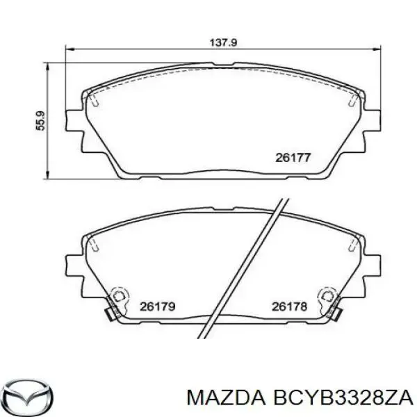 Klocki hamulcowe przednie tarczowe BCYB3328ZA Mazda