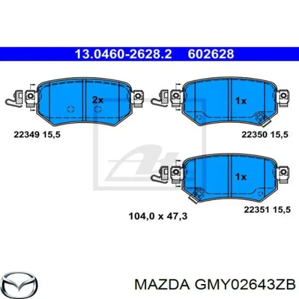 Okładziny (klocki) do hamulców tarczowych tylne GMY02643ZB Mazda