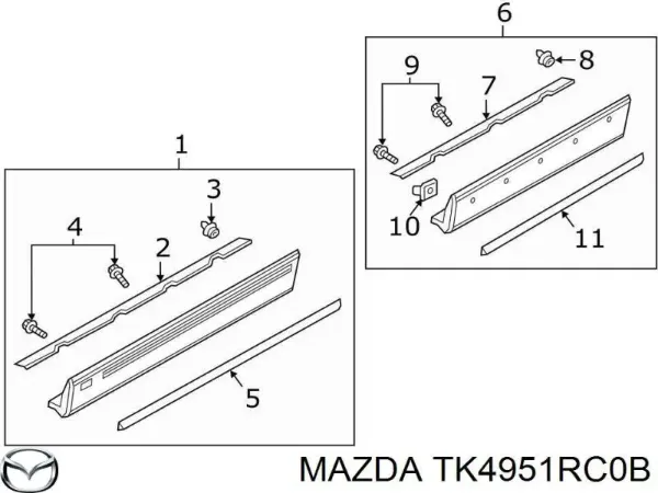 Listwa ochronna drzwi tylnych prawych dolna TK4951RC0B Mazda