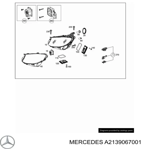 Reflektor prawy A2139067001 Mercedes