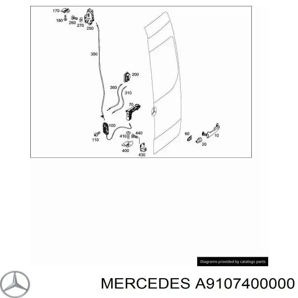 Zamek drzwi tylnych prawych skrzydłowych górny A9107400000 Mercedes