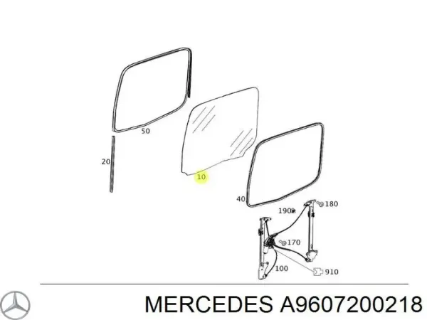 Szyba drzwi lewych przednich A9607200218 Mercedes