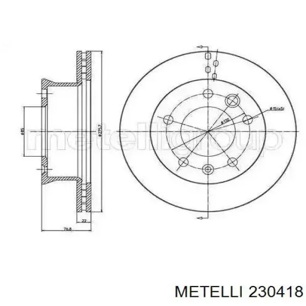 Tarcza hamulcowa przednia 230418 Metelli
