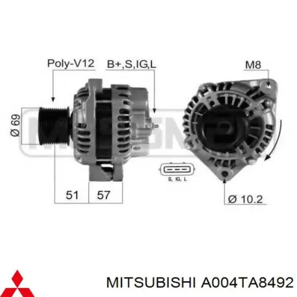 Alternator A004TA8492 Mitsubishi
