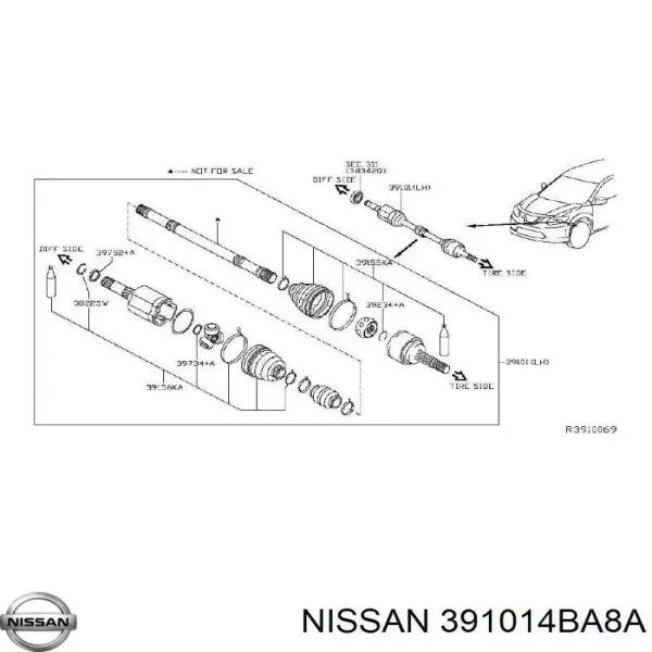 Półoś napędowa przednia lewa 391014BA8A Nissan/Infiniti