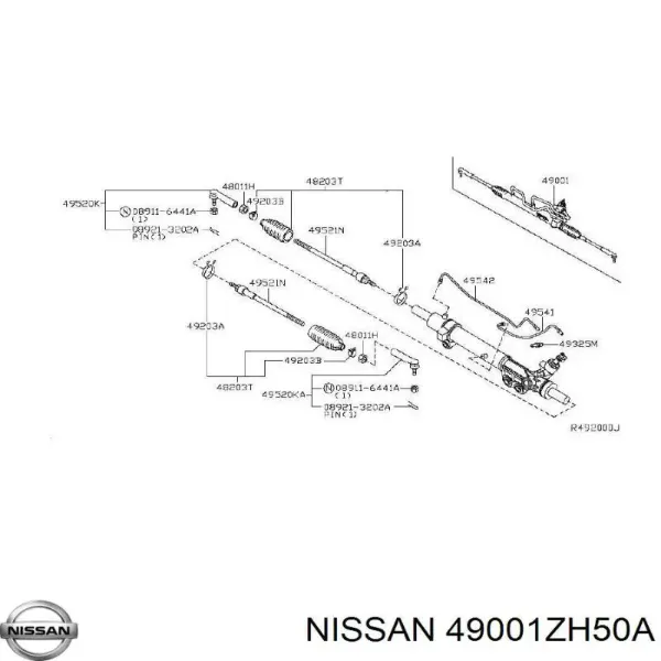 Listwa kierownicza (maglownica) 490013X03A Nissan/Infiniti