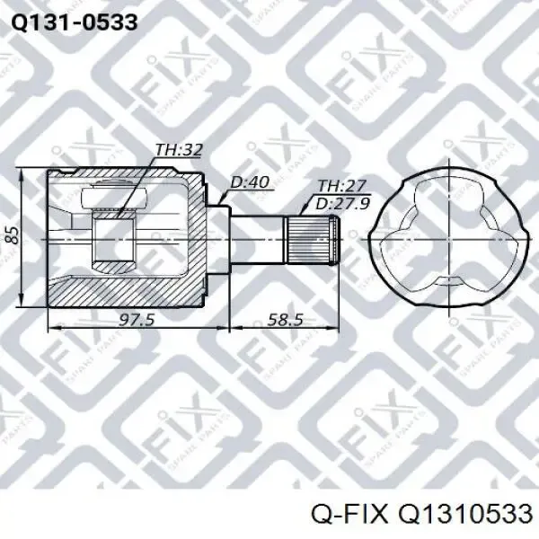 Przegub homokinetyczny przedni wewnętrzny Q1310533 Q-fix