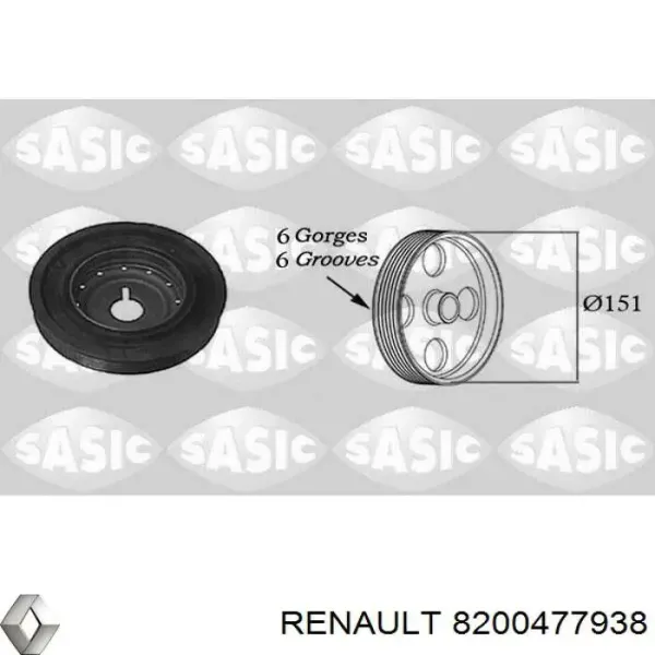Koło pasowe wału korbowego 8200477938 Renault (RVI)