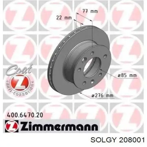 Tarcza hamulcowa przednia 208001 Solgy