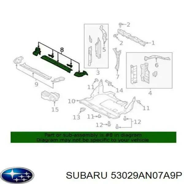 Osłona chłodnicy dolna (panel mocowania reflektorów) 53029AN07A9P Subaru