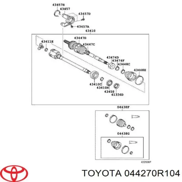 Osłony przegubów homokinetycznych półosi przedniej, zestaw 044270R104 Toyota