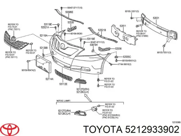 Zaślepka zderzaka haka holowniczego przednia prawa 5212933902 Toyota